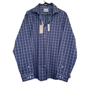Michael Kors Mens Shirt Navy Blue Check Button Down XL Slim Fit